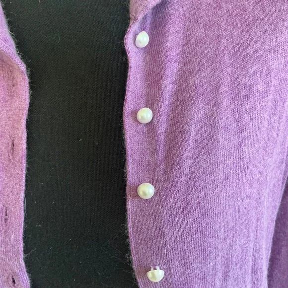 Vintage Worthington Purple Angora Cotton Blend Pearl Button Cardigan Sweater M - Picture 2 of 4